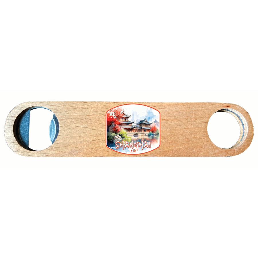 Shanghai China Watercolor Templates Design Souvenir Wooden Bottle Opener Image 1