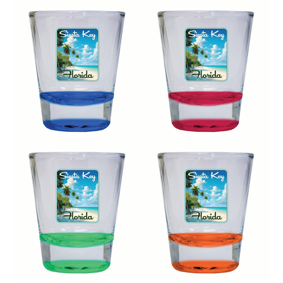 Siesta Key Beach Florida Tropical Beach Design Souvenir 2 Ounce Shot Glass Round 4-Pack Multicolor Image 1