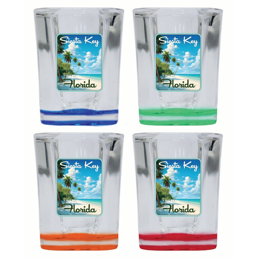 Siesta Key Beach Florida Tropical Beach Design Souvenir 2 Ounce Shot Glass Square 4-Pack Multicolor Image 1