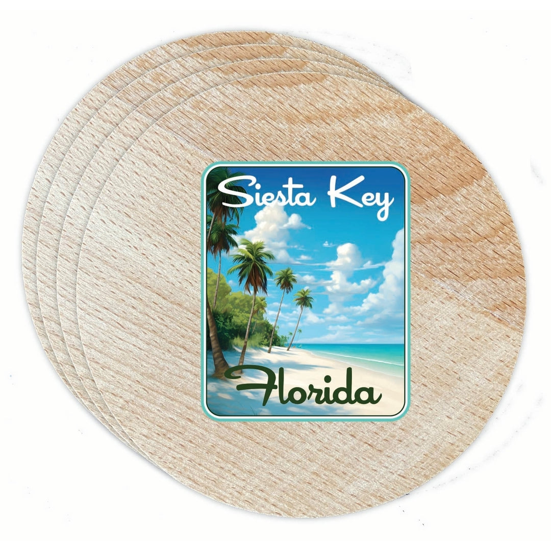 Siesta Key Beach Florida Tropical Beach Design Souvenir Coaster Wooden 3.5 x 3.5-Inch 4 Pack Image 1