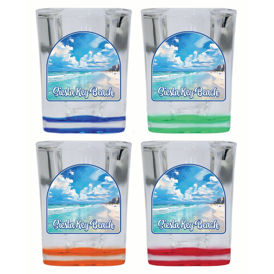 Siesta Key Beach Florida Oceanfront Design Souvenir 2 Ounce Shot Glass Square 4-Pack Multicolor Image 1