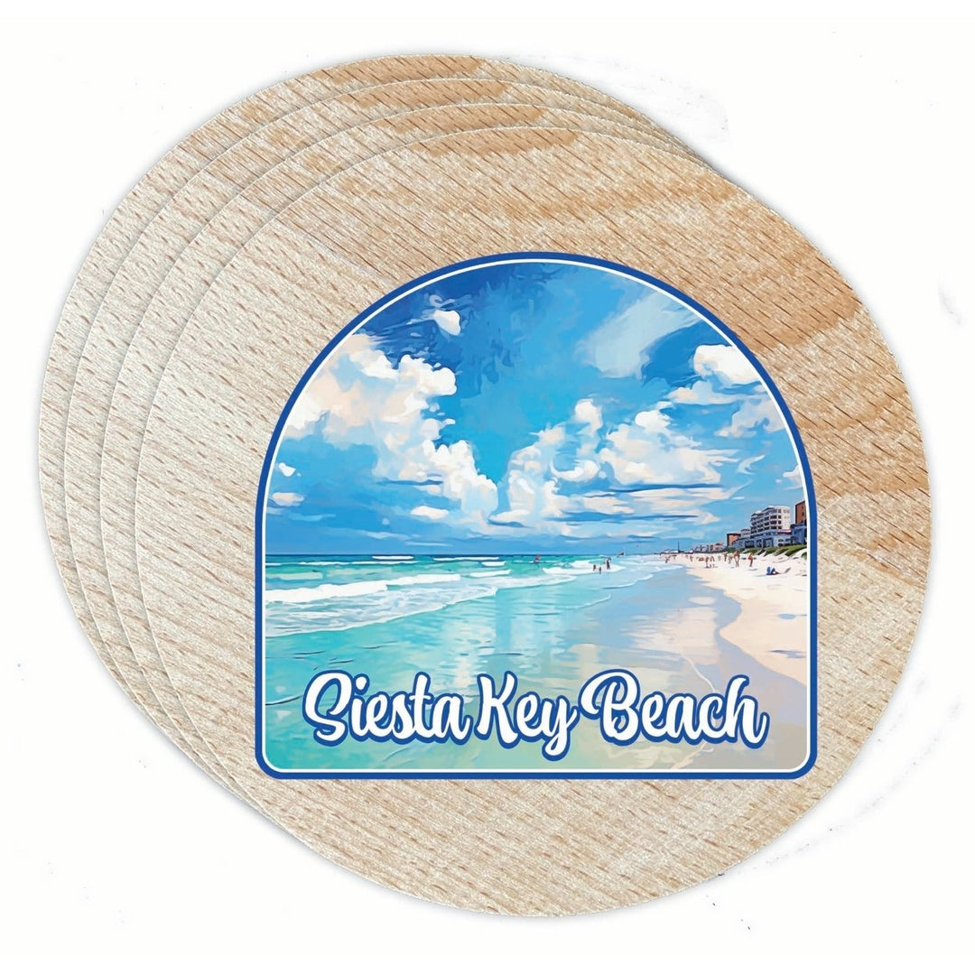 Siesta Key Beach Florida Oceanfront Design Souvenir Coaster Wooden 3.5 x 3.5-Inch 4 Pack Image 1