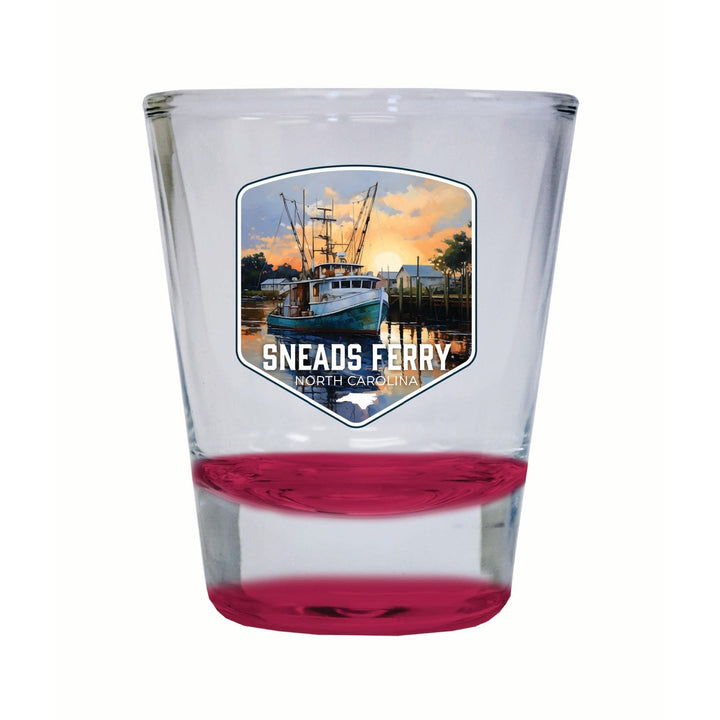 Sneads Ferry North Carolina Shrimp Boat Design Souvenir 2 Ounce Shot Glass Round Image 1