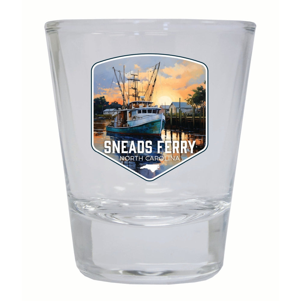 Sneads Ferry North Carolina Shrimp Boat Design Souvenir 2 Ounce Shot Glass Round Image 2