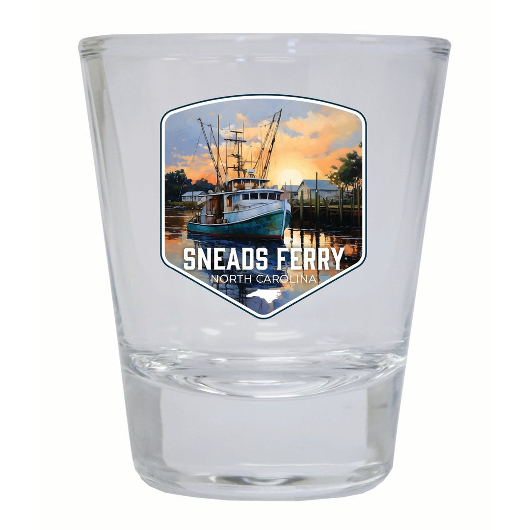 Sneads Ferry North Carolina Shrimp Boat Design Souvenir 2 Ounce Shot Glass Round Image 2