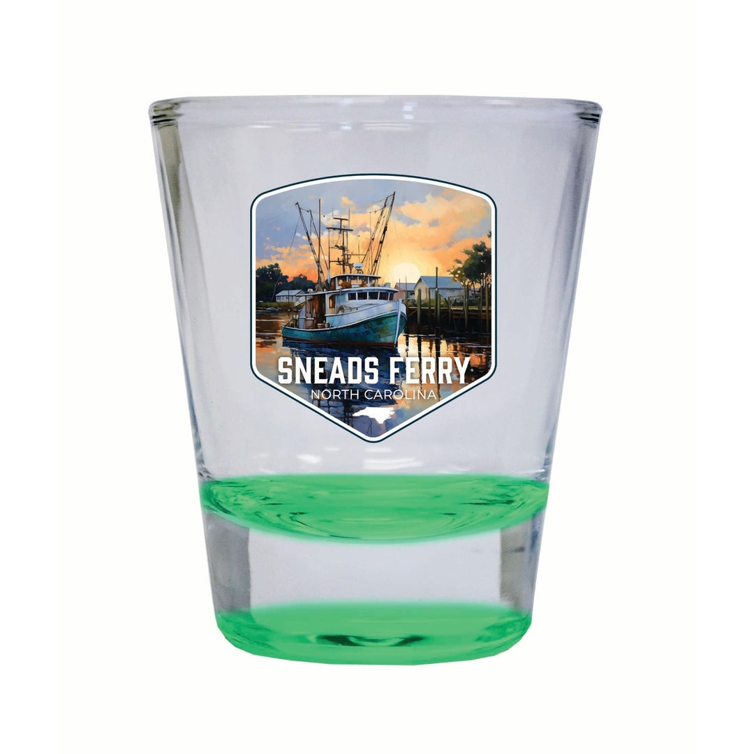 Sneads Ferry North Carolina Shrimp Boat Design Souvenir 2 Ounce Shot Glass Round Image 3