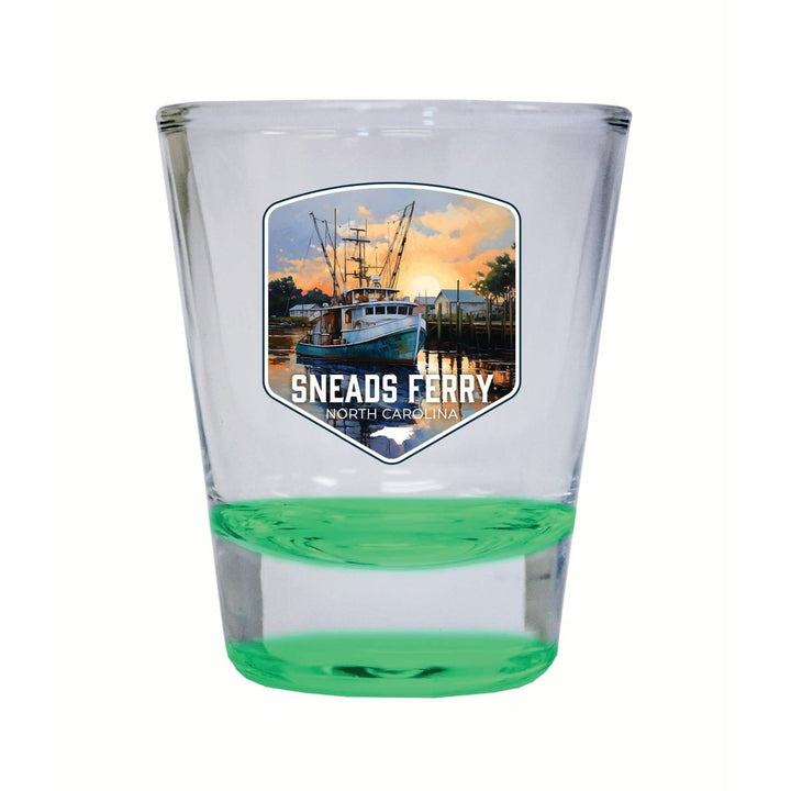 Sneads Ferry North Carolina Shrimp Boat Design Souvenir 2 Ounce Shot Glass Round Image 1