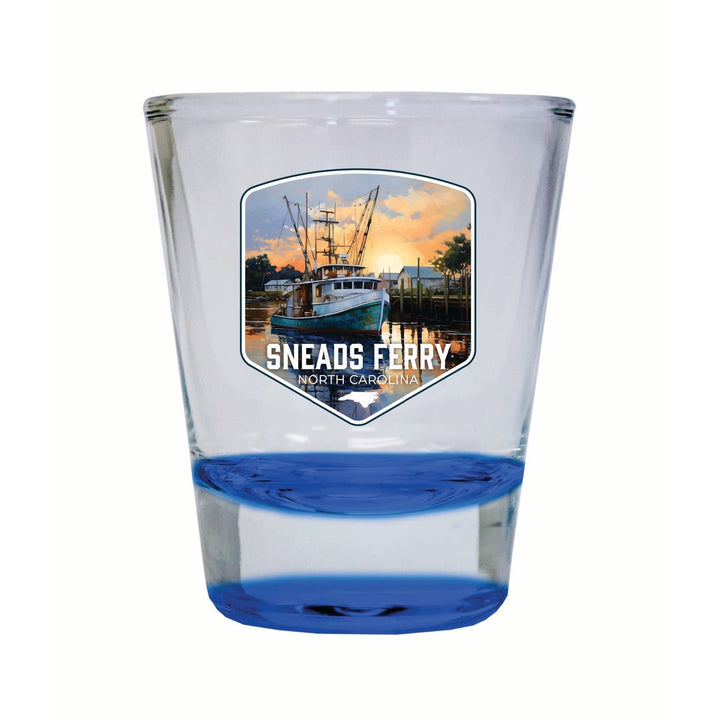 Sneads Ferry North Carolina Shrimp Boat Design Souvenir 2 Ounce Shot Glass Round Image 4