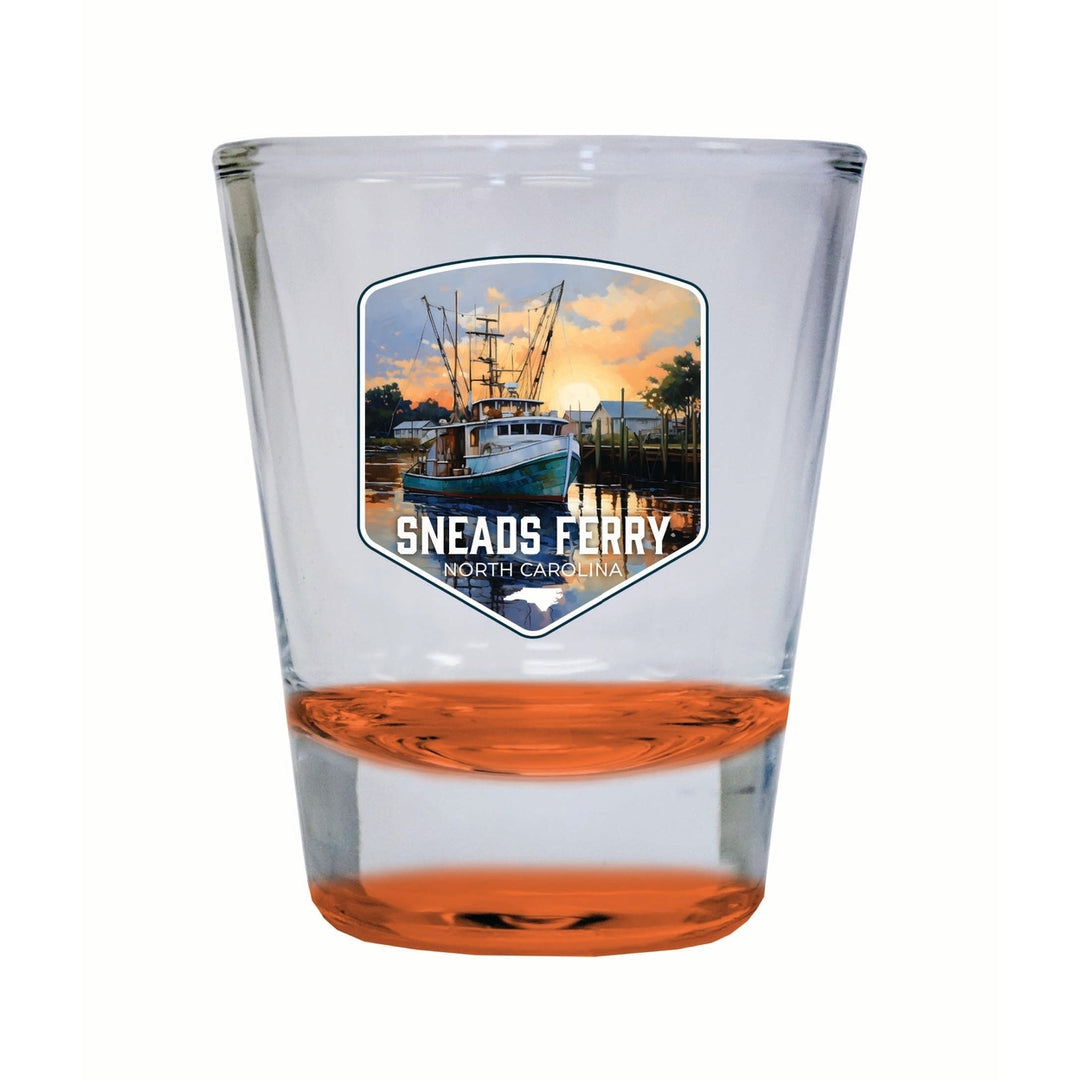 Sneads Ferry North Carolina Shrimp Boat Design Souvenir 2 Ounce Shot Glass Round Image 4