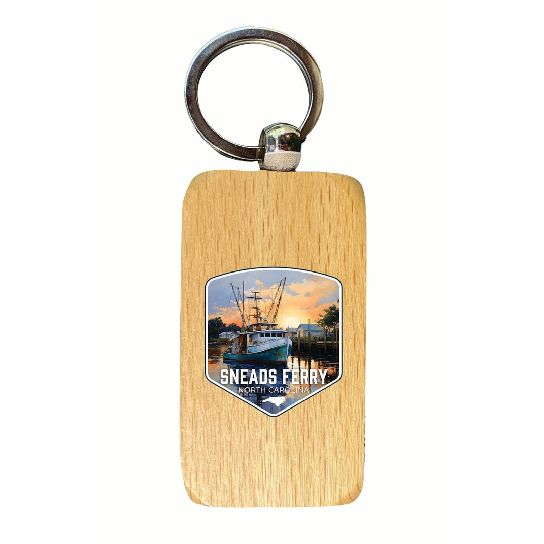 Sneads Ferry North Carolina Shrimp Boat Design Souvenir 2.5x1-Inch Souvenir Wooden Keychain Image 1