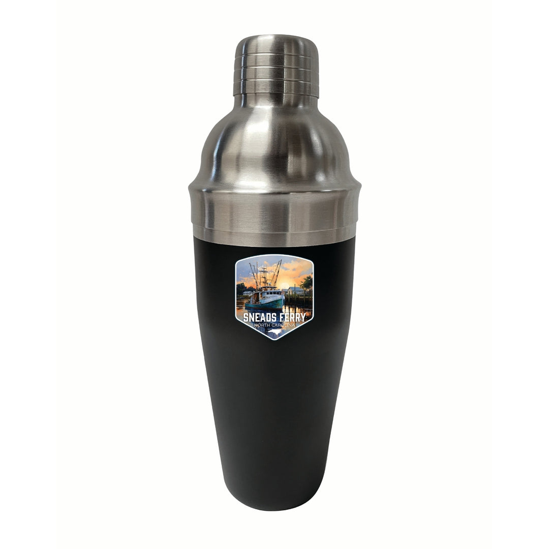 Sneads Ferry North Carolina Shrimp Boat Design Souvenir 24 oz Stainless Steel Cocktail Shaker Black Image 1