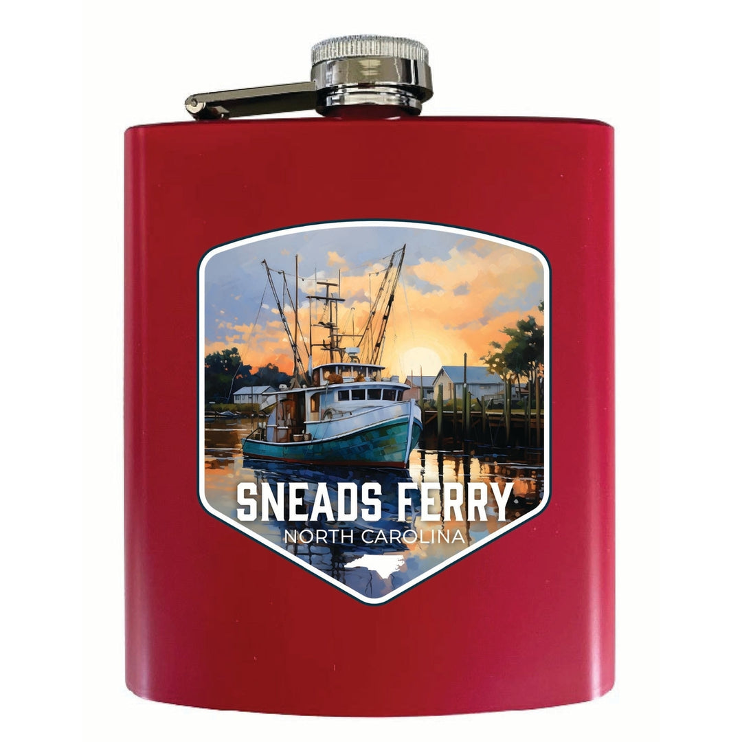 Sneads Ferry North Carolina Shrimp Boat Design Souvenir 7 oz Steel Flask Matte Finish Image 1