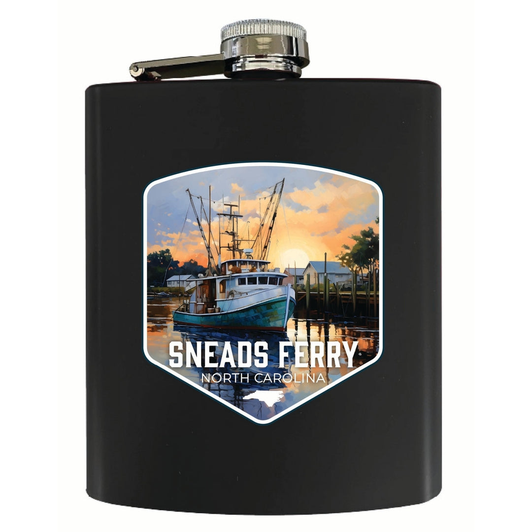 Sneads Ferry North Carolina Shrimp Boat Design Souvenir 7 oz Steel Flask Matte Finish Image 2