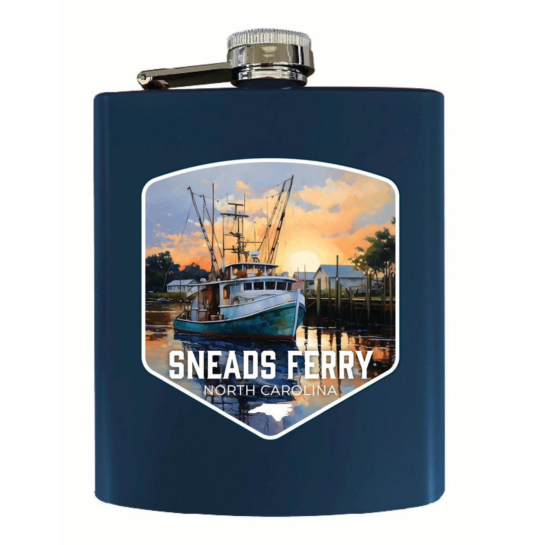 Sneads Ferry North Carolina Shrimp Boat Design Souvenir 7 oz Steel Flask Matte Finish Image 3