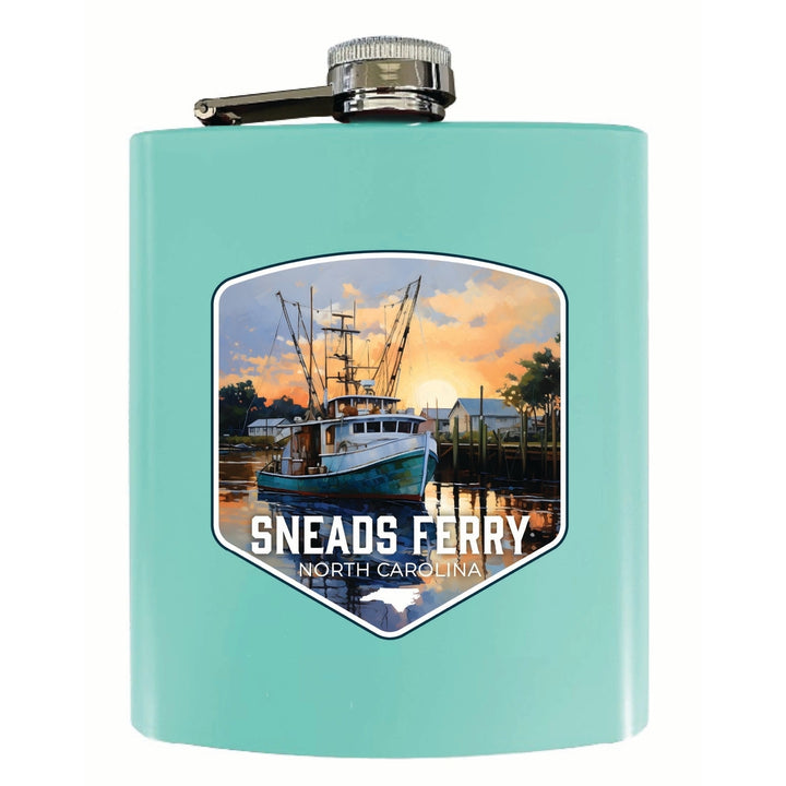 Sneads Ferry North Carolina Shrimp Boat Design Souvenir 7 oz Steel Flask Matte Finish Image 4