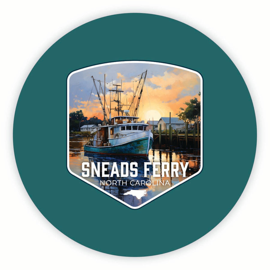 Sneads Ferry North Carolina Shrimp Boat Design Souvenir Round Fridge Magnet Image 1