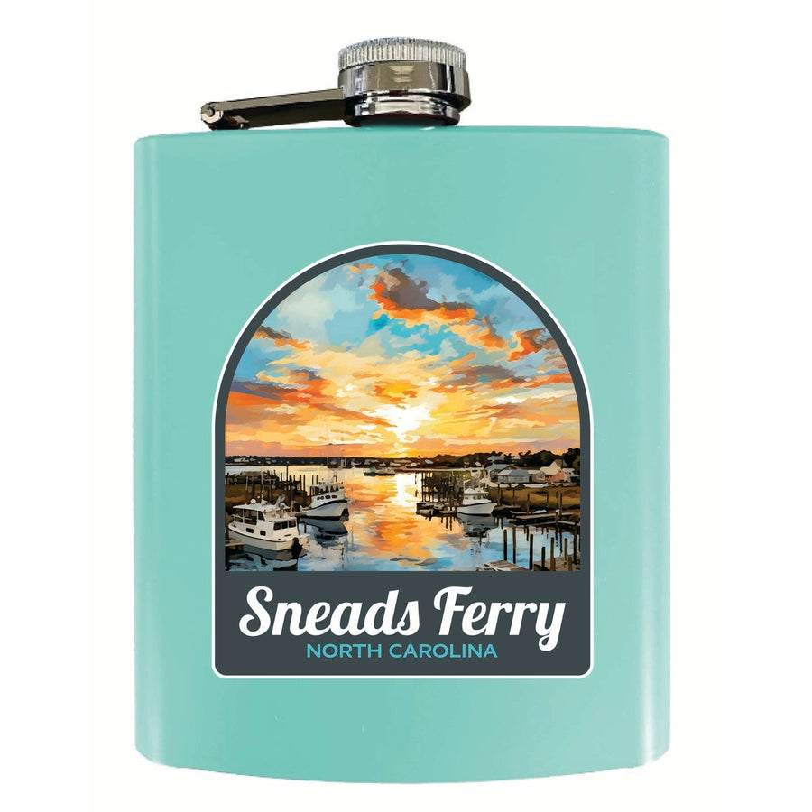 Sneads Ferry North Carolina Sunset over Bay Design Souvenir 7 oz Steel Flask Matte Finish Image 1