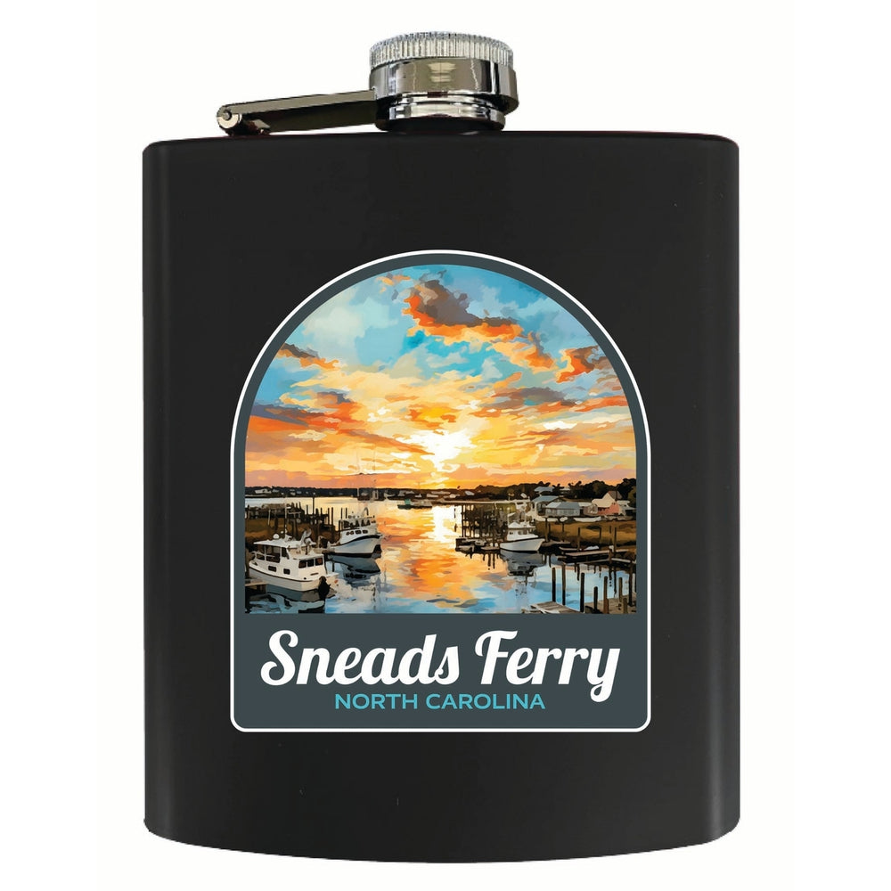 Sneads Ferry North Carolina Sunset over Bay Design Souvenir 7 oz Steel Flask Matte Finish Image 2