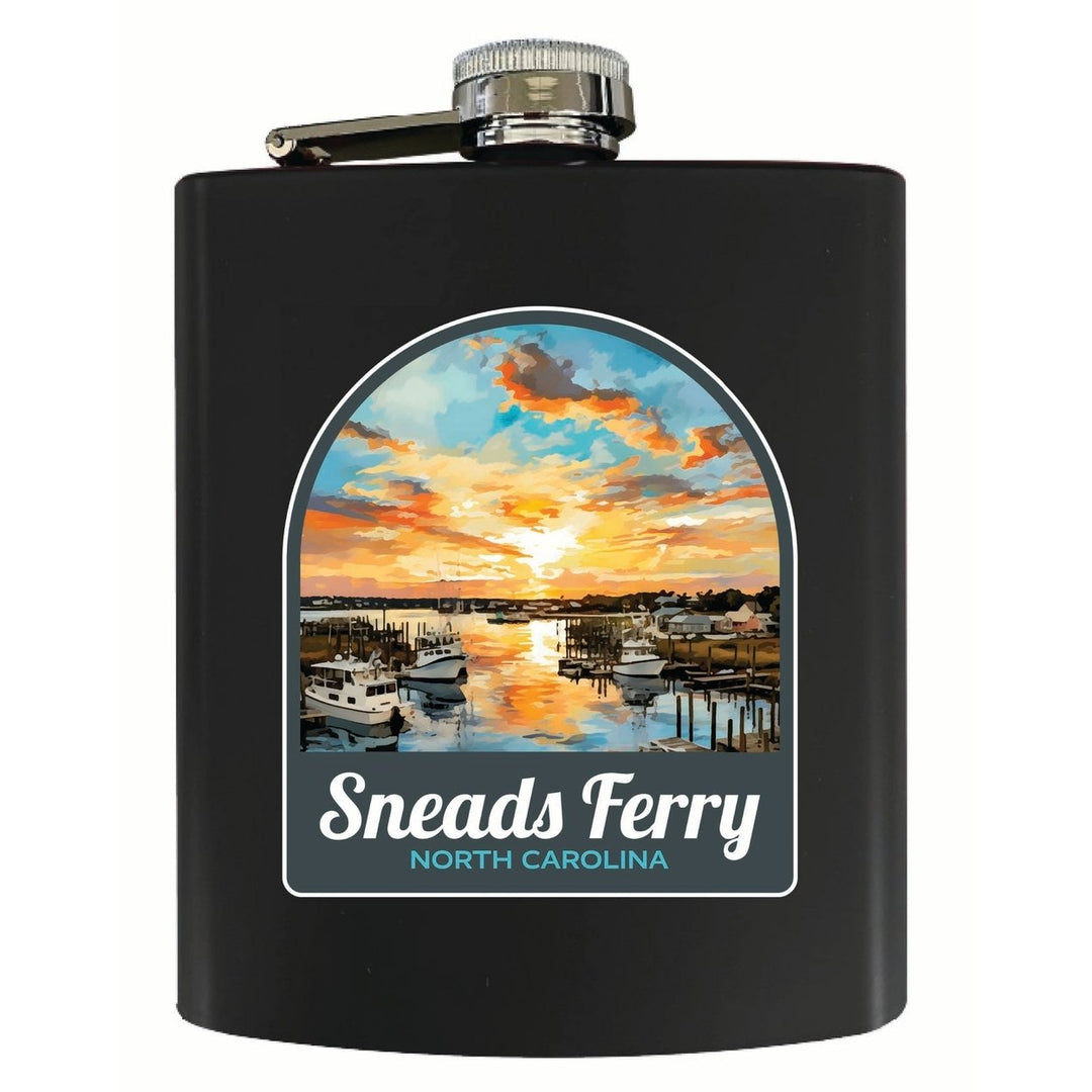 Sneads Ferry North Carolina Sunset over Bay Design Souvenir 7 oz Steel Flask Matte Finish Image 1