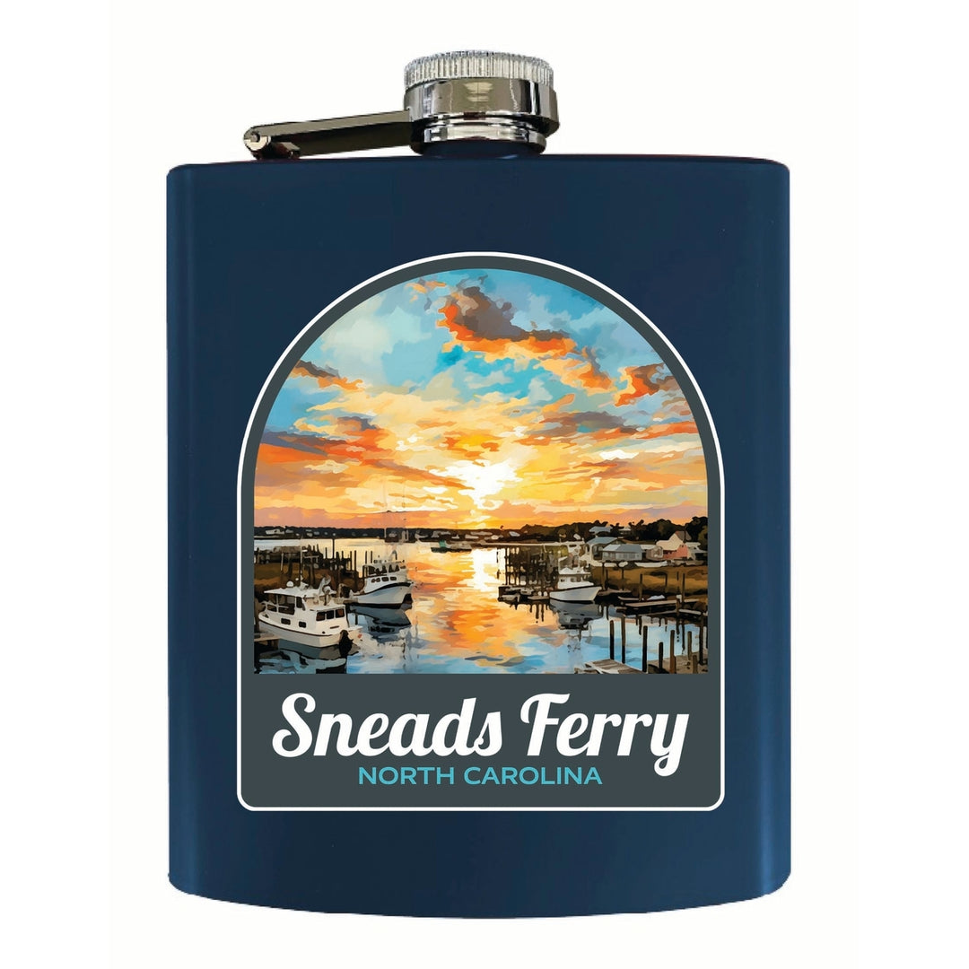 Sneads Ferry North Carolina Sunset over Bay Design Souvenir 7 oz Steel Flask Matte Finish Image 3