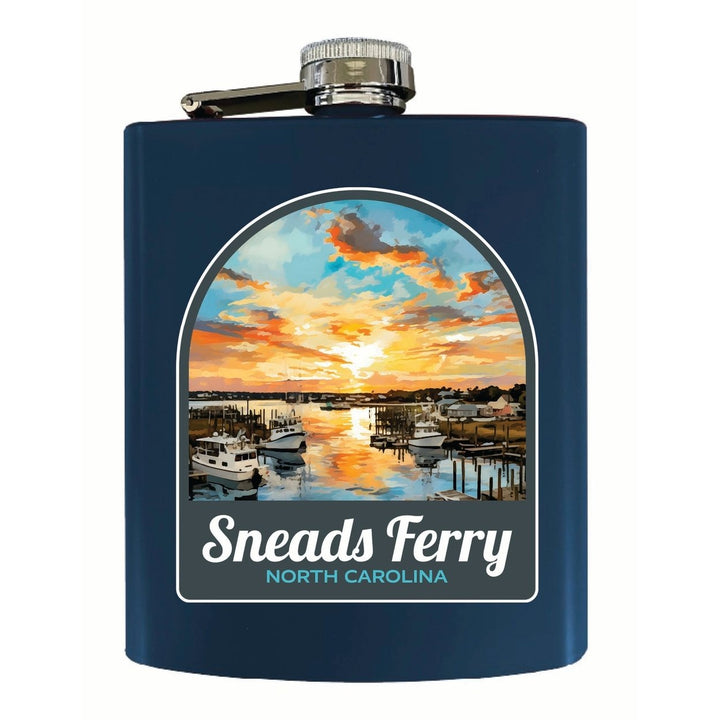 Sneads Ferry North Carolina Sunset over Bay Design Souvenir 7 oz Steel Flask Matte Finish Image 1