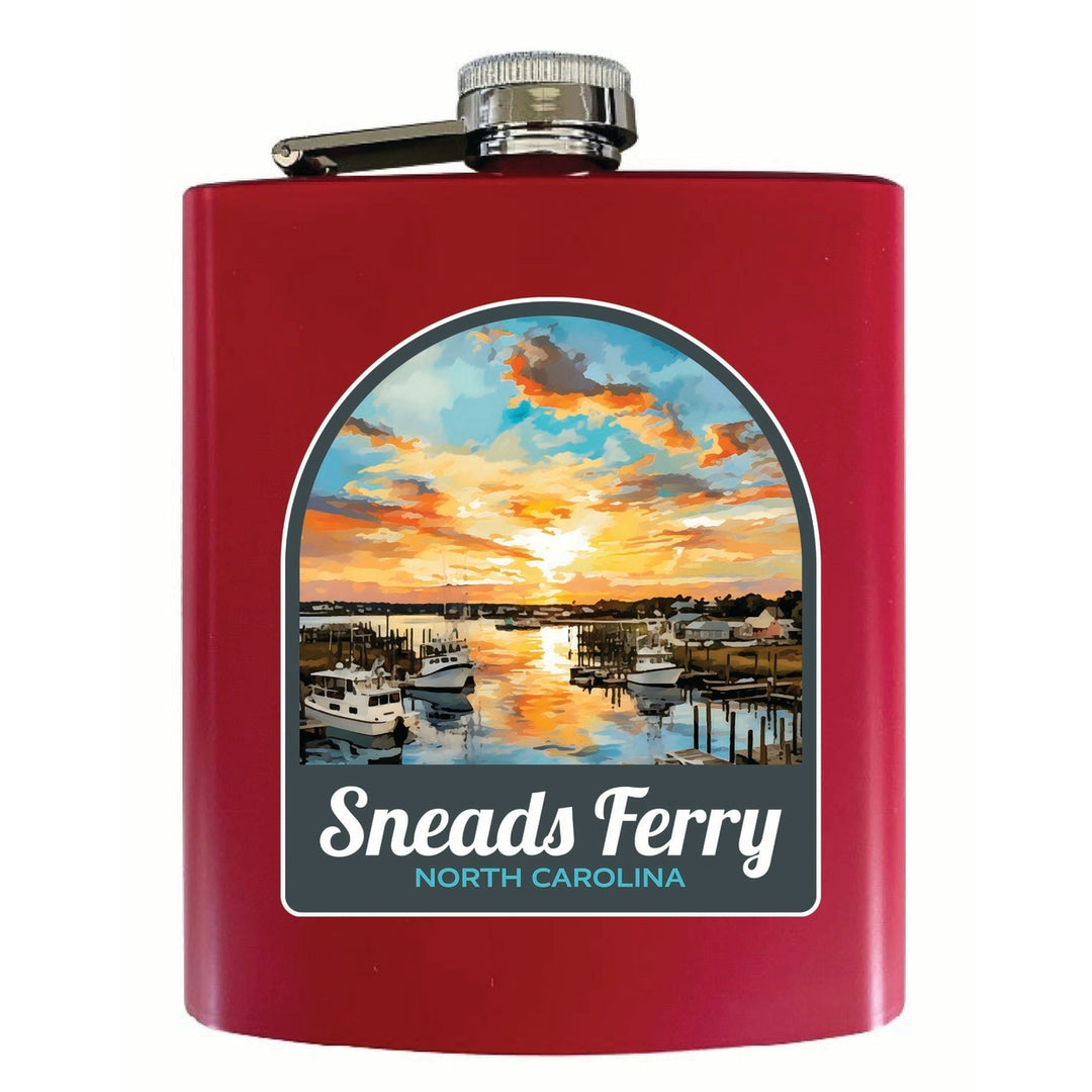 Sneads Ferry North Carolina Sunset over Bay Design Souvenir 7 oz Steel Flask Matte Finish Image 4