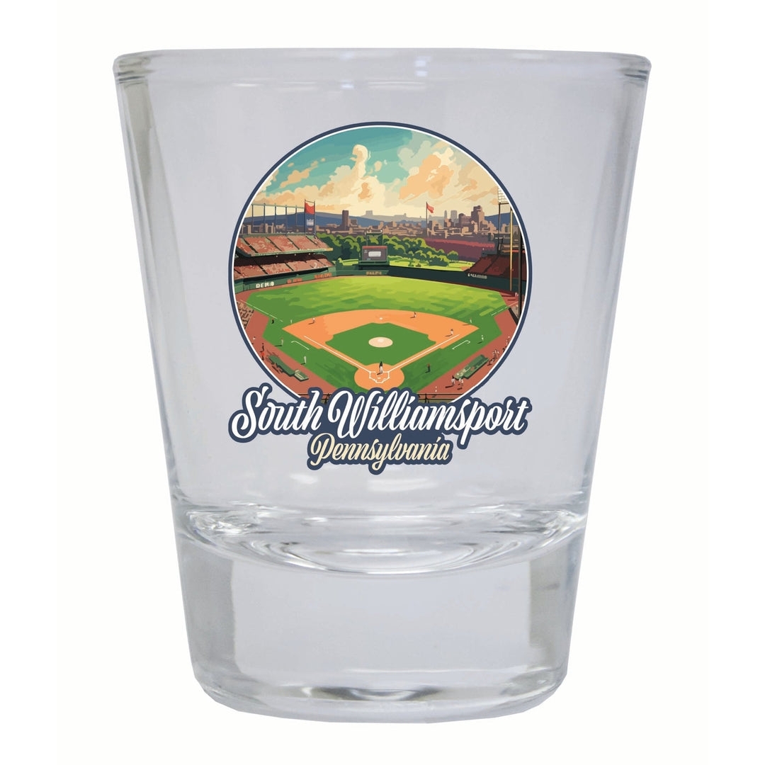 South Williamsport Pennsylvania Baseball Diamond Design Souvenir 2 Ounce Shot Glass Round Image 1