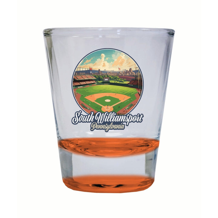 South Williamsport Pennsylvania Baseball Diamond Design Souvenir 2 Ounce Shot Glass Round Image 3