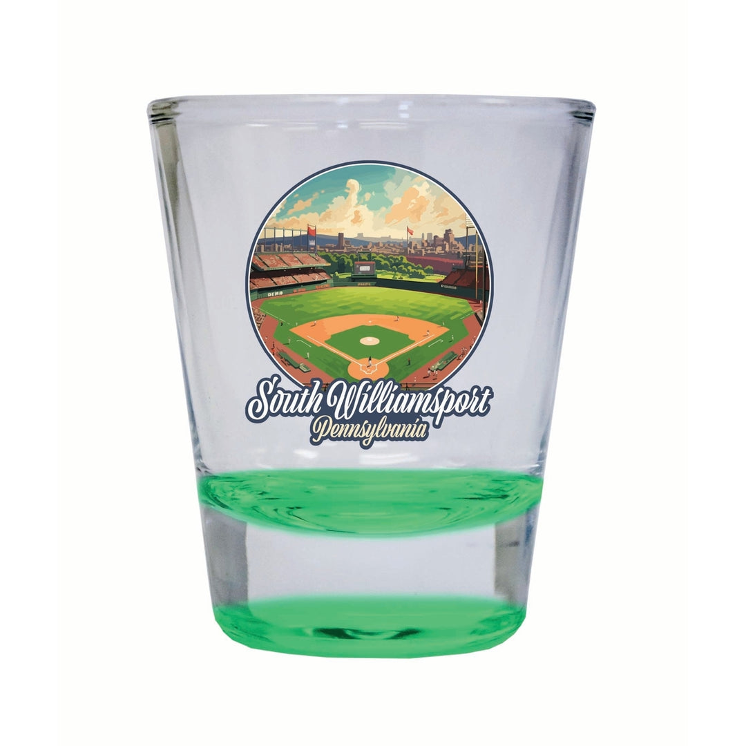 South Williamsport Pennsylvania Baseball Diamond Design Souvenir 2 Ounce Shot Glass Round Image 4