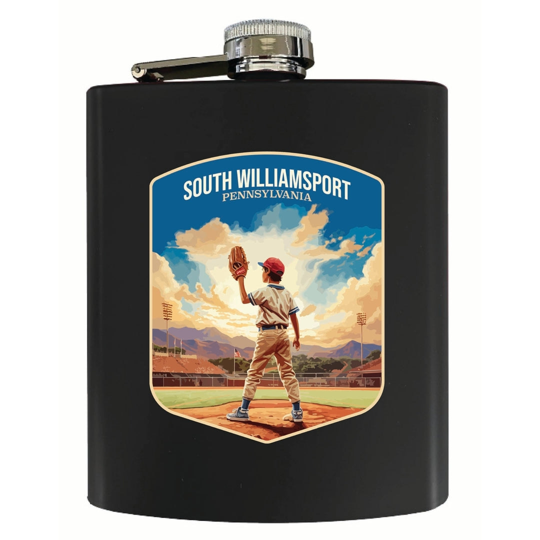 South Williamsport Pennsylvania Baseball Pitcher Design Souvenir 7 oz Steel Flask Matte Finish Image 1