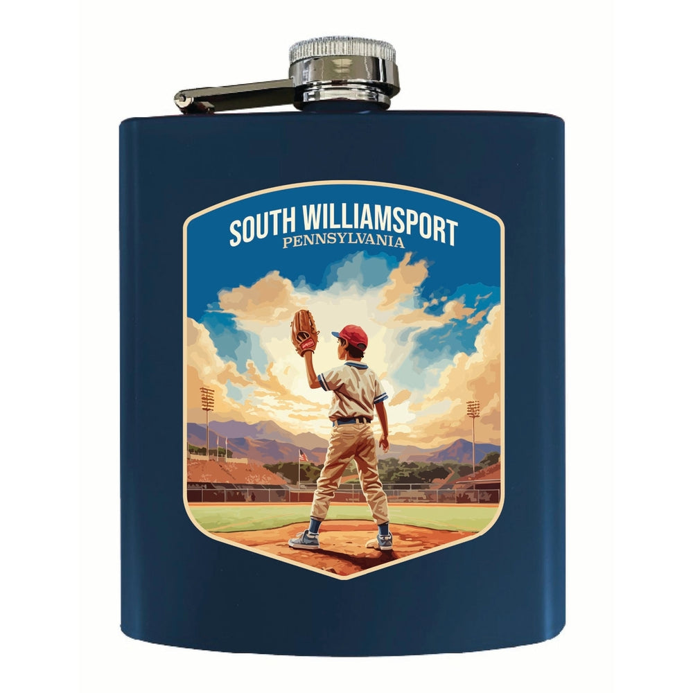 South Williamsport Pennsylvania Baseball Pitcher Design Souvenir 7 oz Steel Flask Matte Finish Image 2