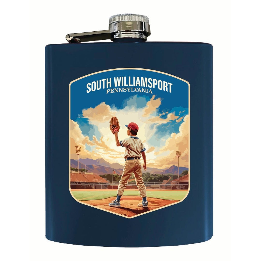 South Williamsport Pennsylvania Baseball Pitcher Design Souvenir 7 oz Steel Flask Matte Finish Image 1