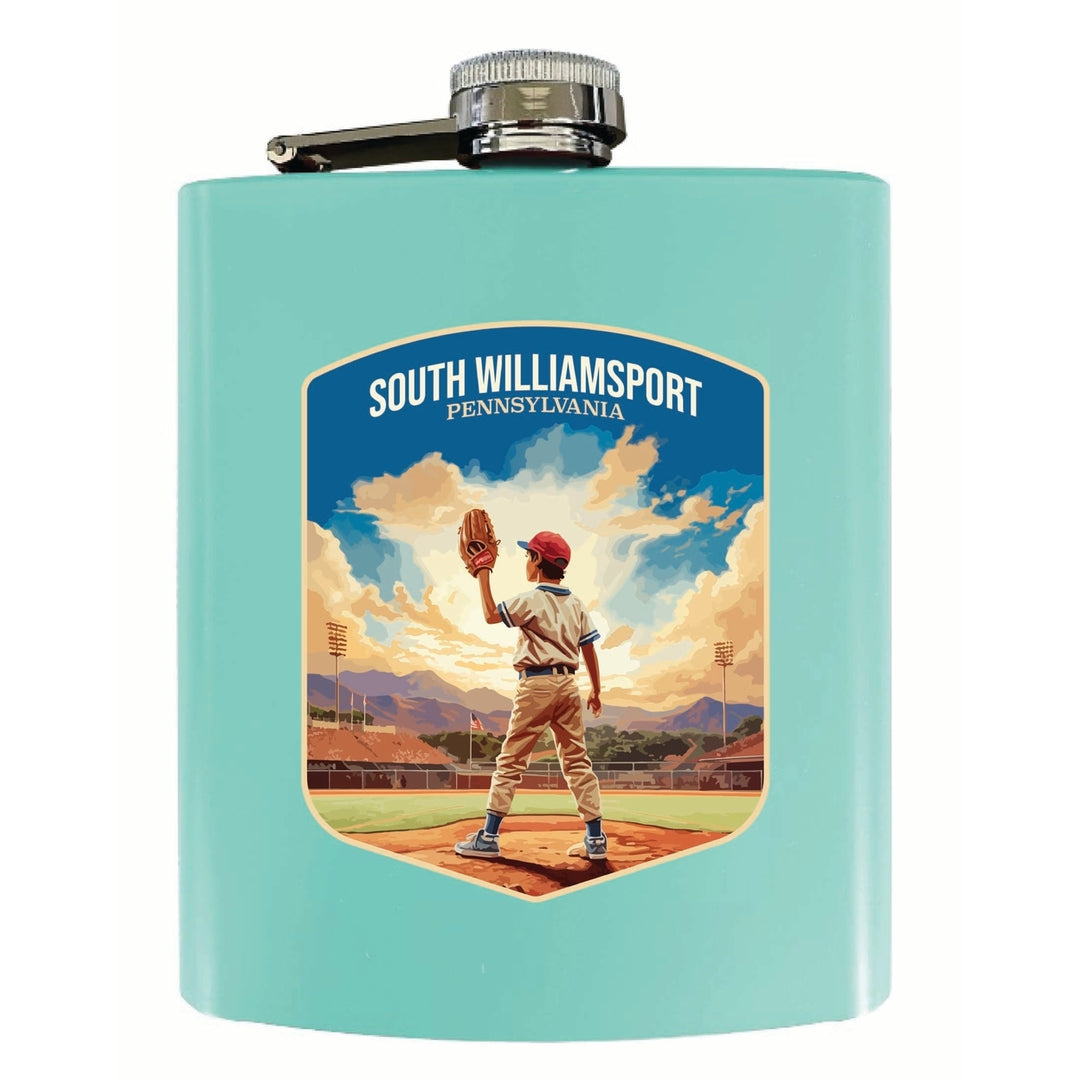 South Williamsport Pennsylvania Baseball Pitcher Design Souvenir 7 oz Steel Flask Matte Finish Image 3