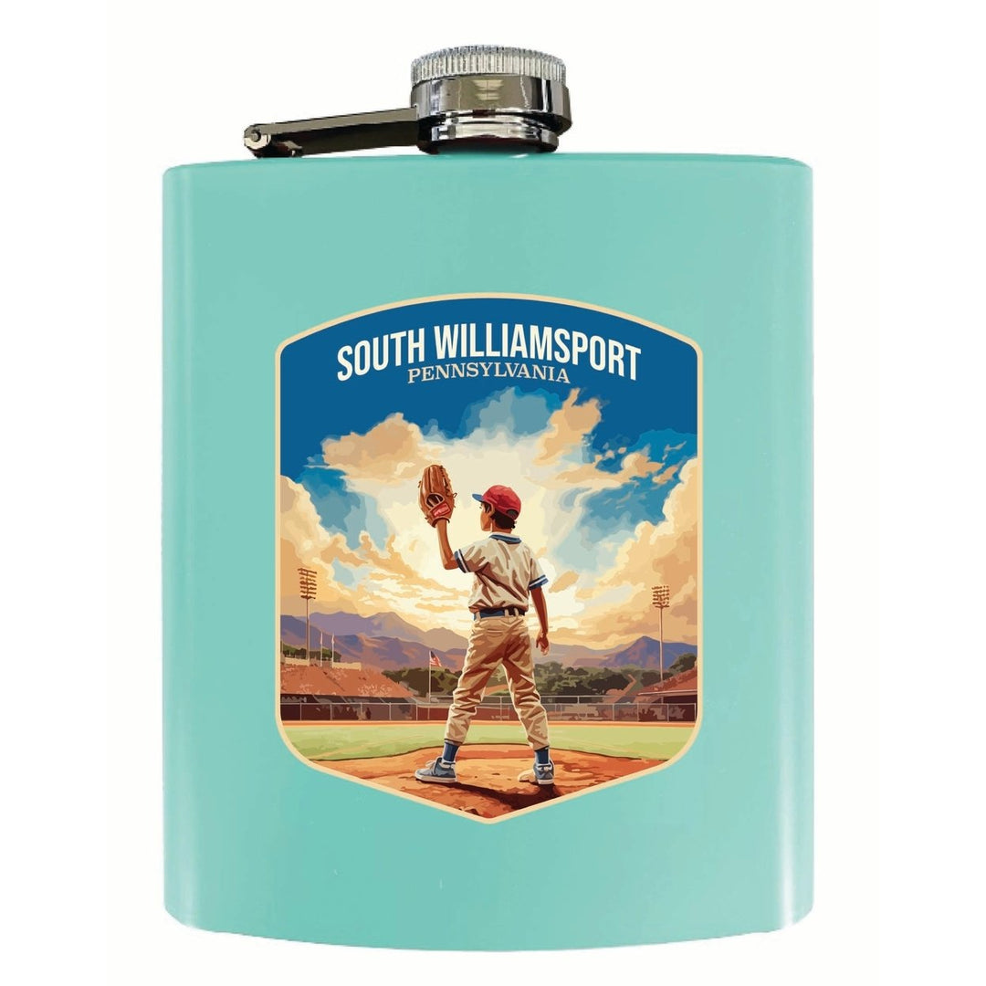 South Williamsport Pennsylvania Baseball Pitcher Design Souvenir 7 oz Steel Flask Matte Finish Image 1