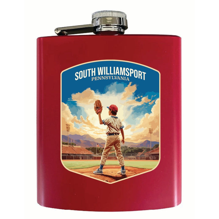 South Williamsport Pennsylvania Baseball Pitcher Design Souvenir 7 oz Steel Flask Matte Finish Image 4