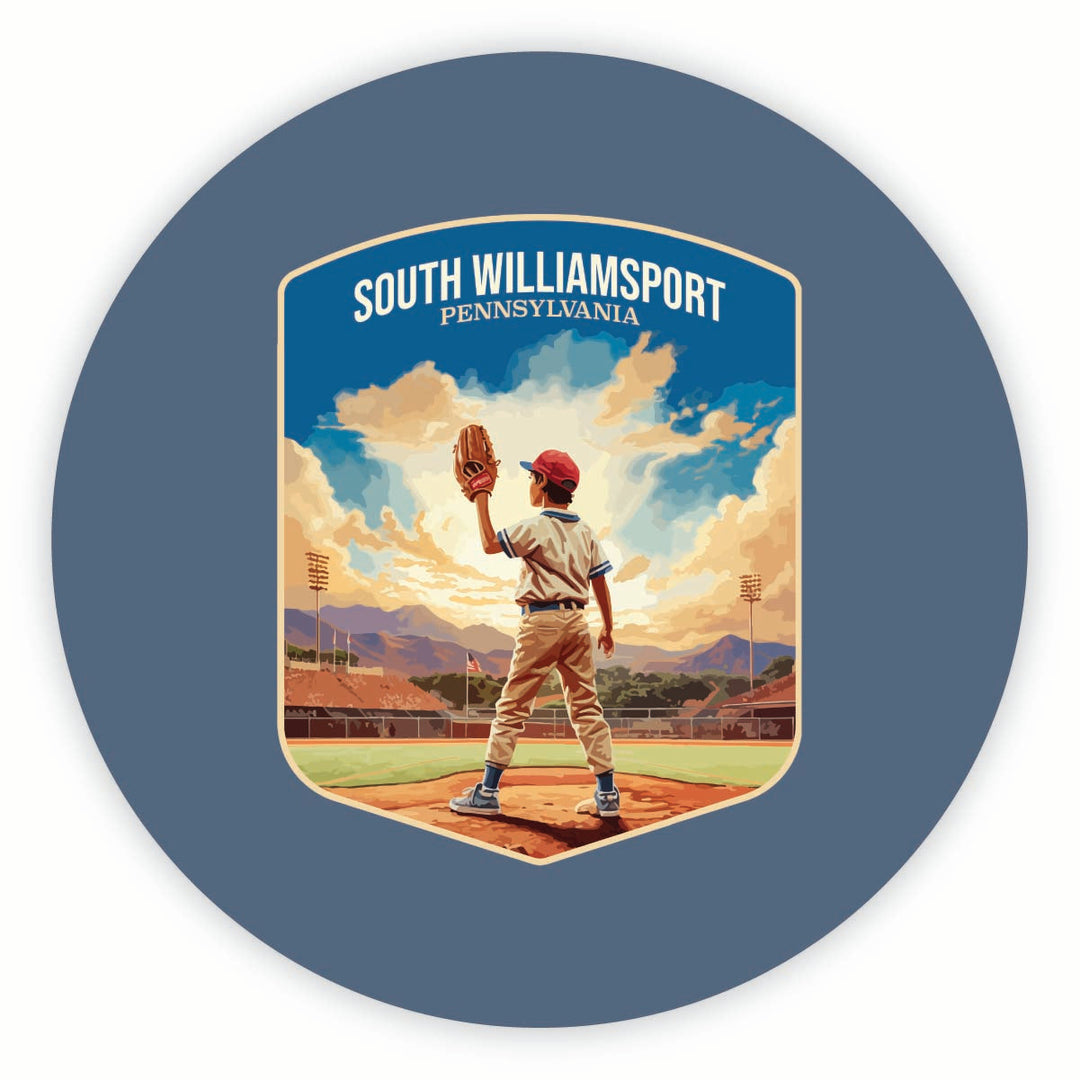 South Williamsport Pennsylvania Baseball Pitcher Design Souvenir Round Fridge Magnet Image 1