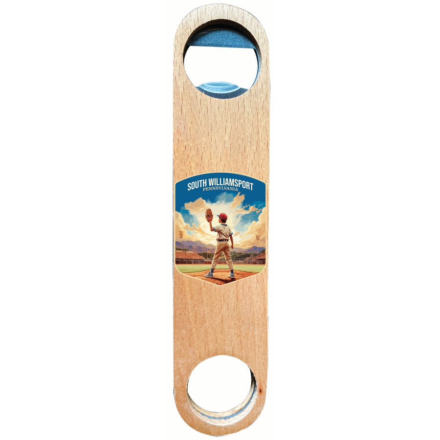 South Williamsport Pennsylvania Baseball Pitcher Design Souvenir Wooden Bottle Opener Image 1