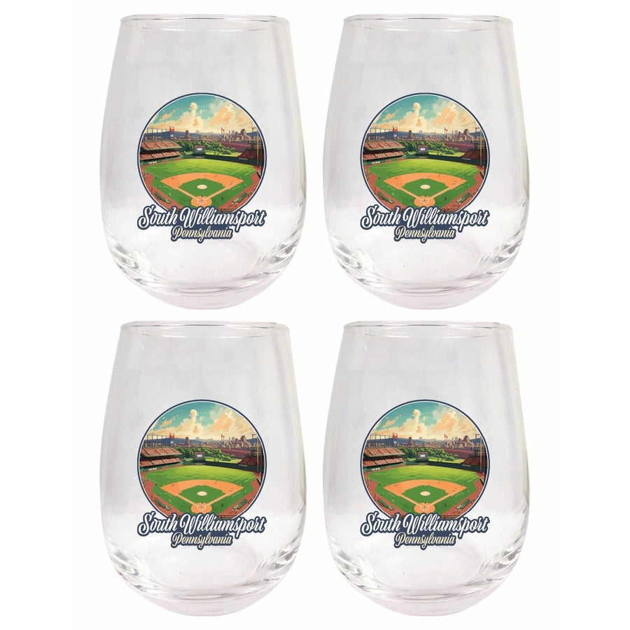 South Williamsport Pennsylvania Baseball Diamond Design Souvenir 15 oz Stemless Wine Glass 4-Pack Image 1