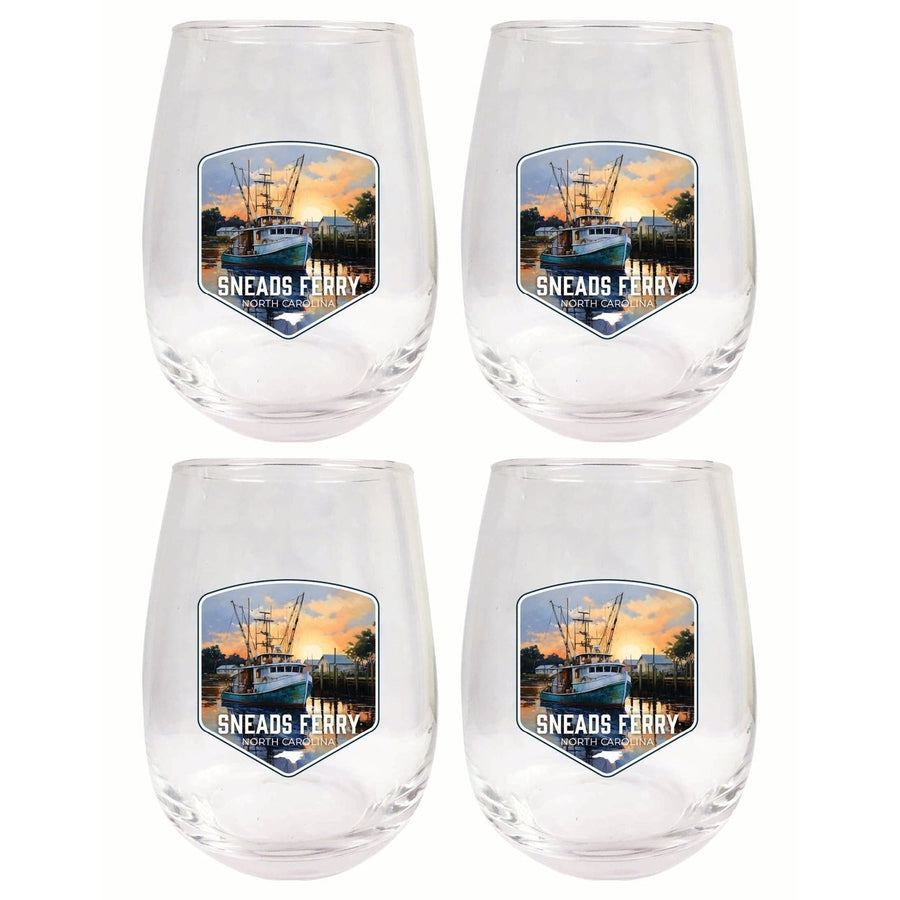 Sneads Ferry North Carolina Shrimp Boat Design Souvenir 15 oz Stemless Wine Glass 4-Pack Image 1