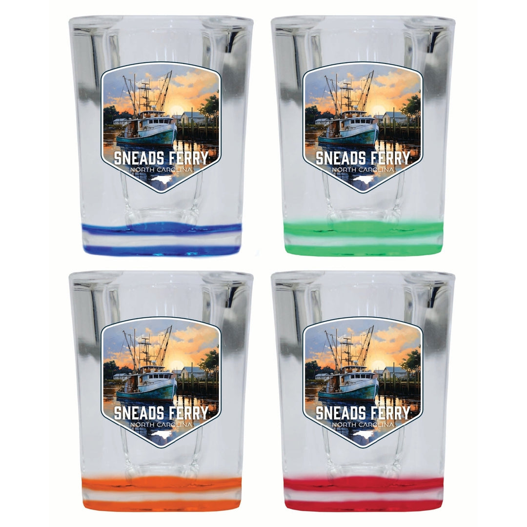 Sneads Ferry North Carolina Shrimp Boat Design Souvenir 2 Ounce Shot Glass Square 4-Pack Multicolor Image 1