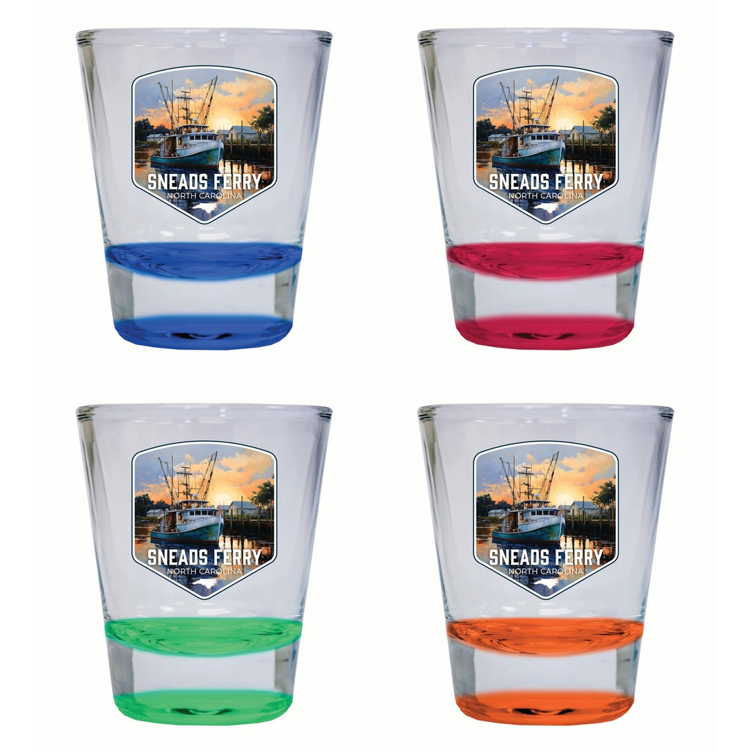 Sneads Ferry North Carolina Shrimp Boat Design Souvenir 2 Ounce Shot Glass Round 4-Pack Multicolor Image 1