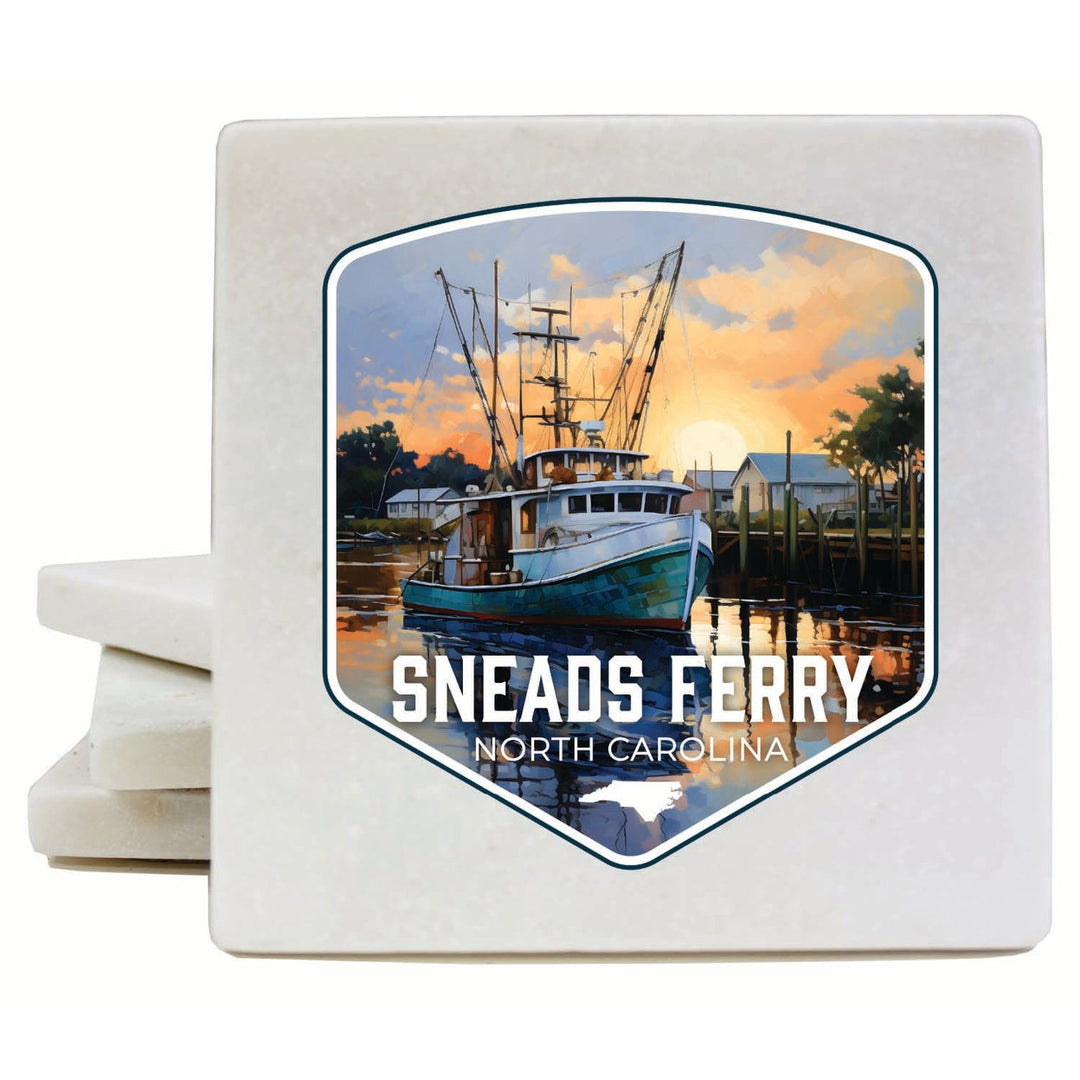 Sneads Ferry North Carolina Shrimp Boat Design Souvenir 4x4-Inch Coaster Marble 4 Pack Image 1