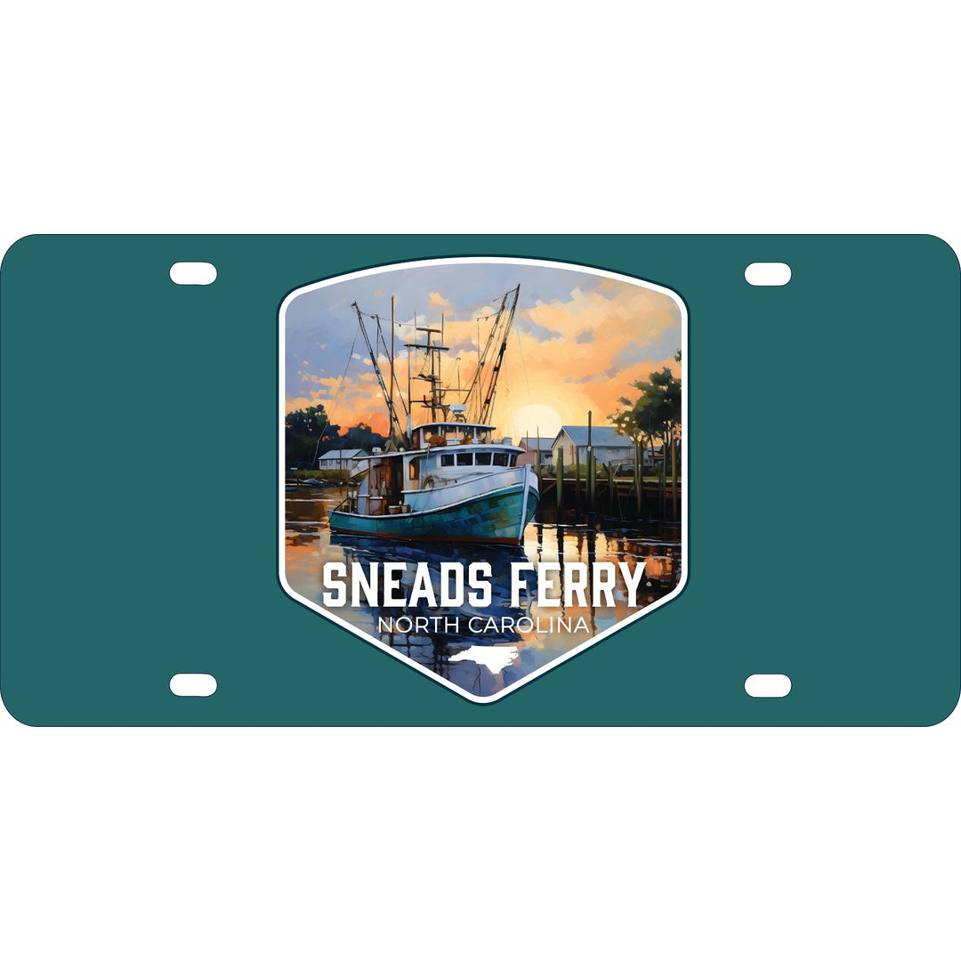 Sneads Ferry North Carolina Shrimp Boat Design Souvenir Metal License Plate Image 1