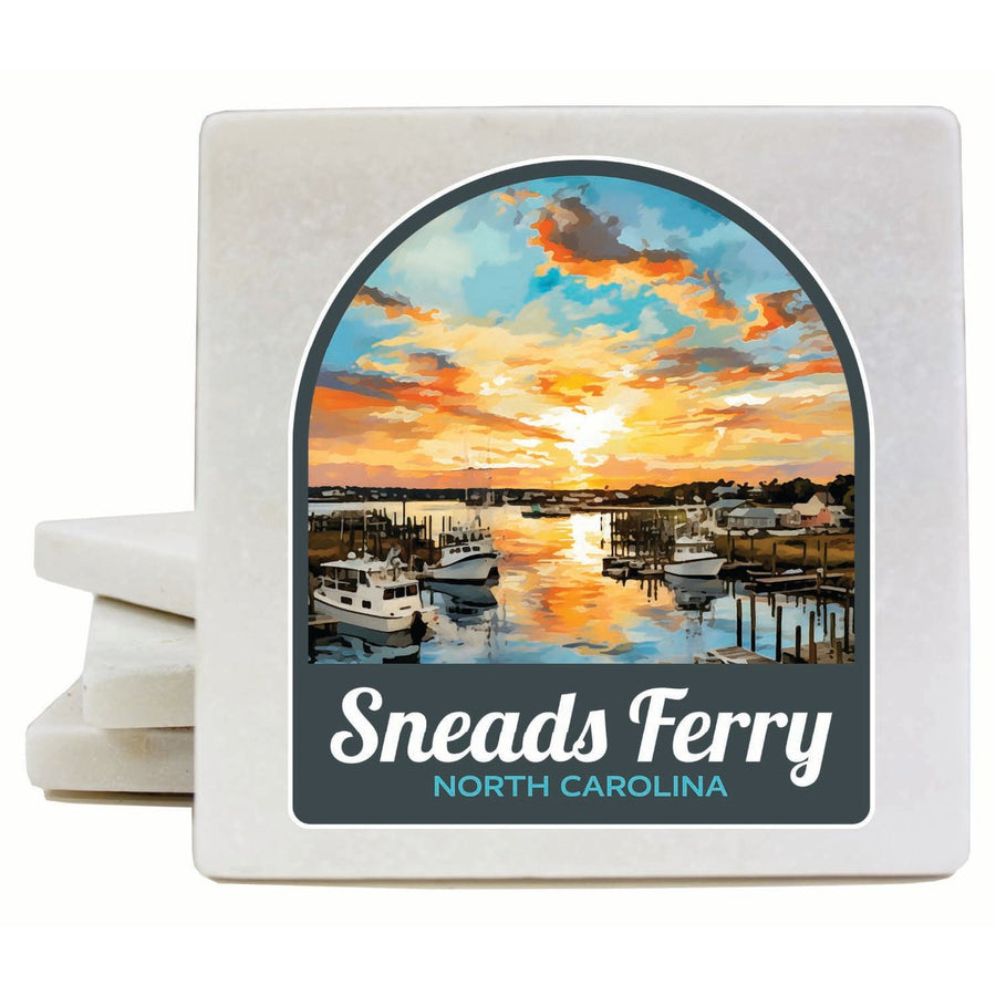 Sneads Ferry North Carolina Sunset over Bay Design Souvenir 4x4-Inch Coaster Marble 4 Pack Image 1