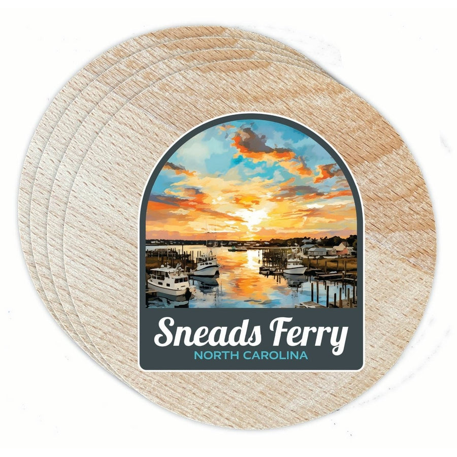 Sneads Ferry North Carolina Sunset over Bay Design Souvenir Coaster Wooden 3.5 x 3.5-Inch 4 Pack Image 1