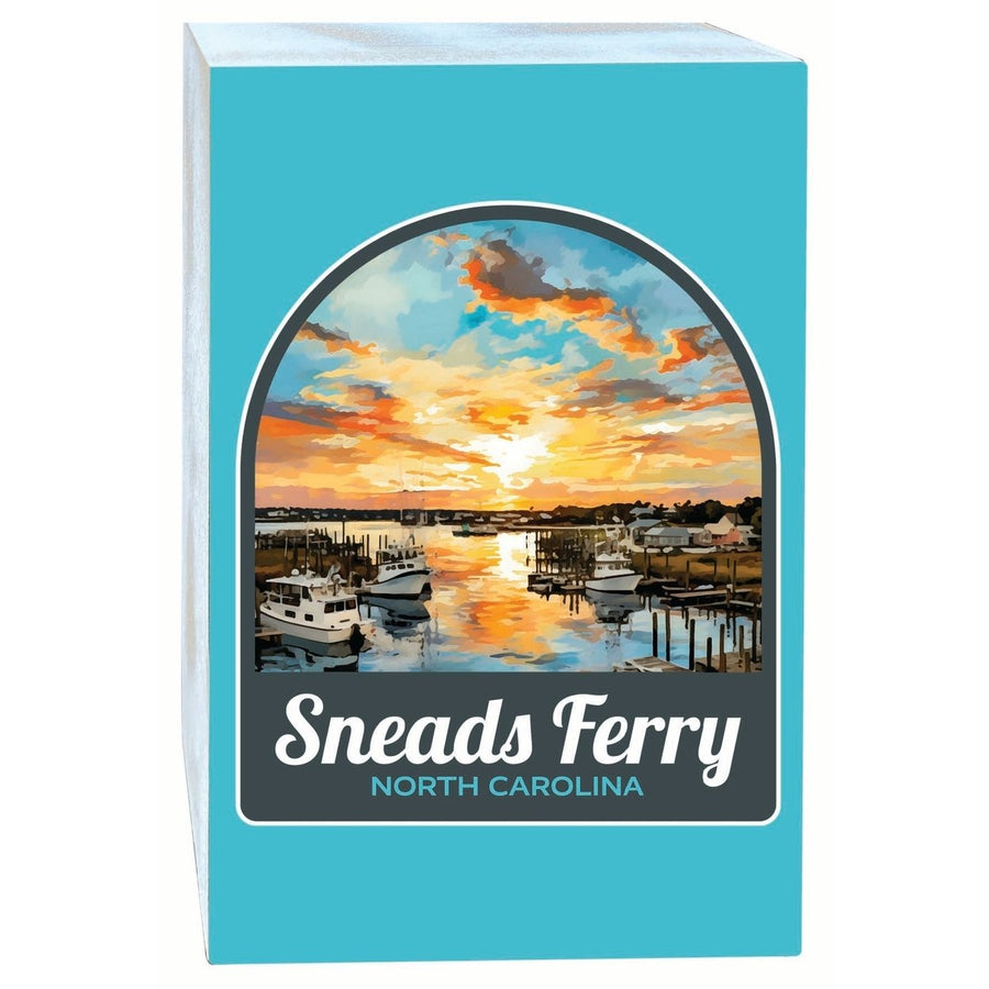 Sneads Ferry North Carolina Sunset over Bay Design Souvenir Wood sign with frame 5x7 Image 1