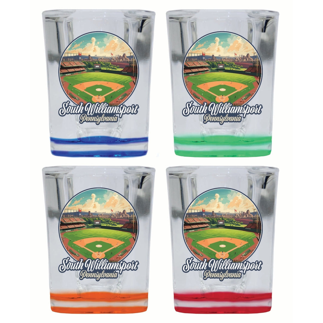 South Williamsport Pennsylvania Baseball Diamond Design Souvenir 2 Ounce Shot Glass Square 4-Pack Multicolor Image 1