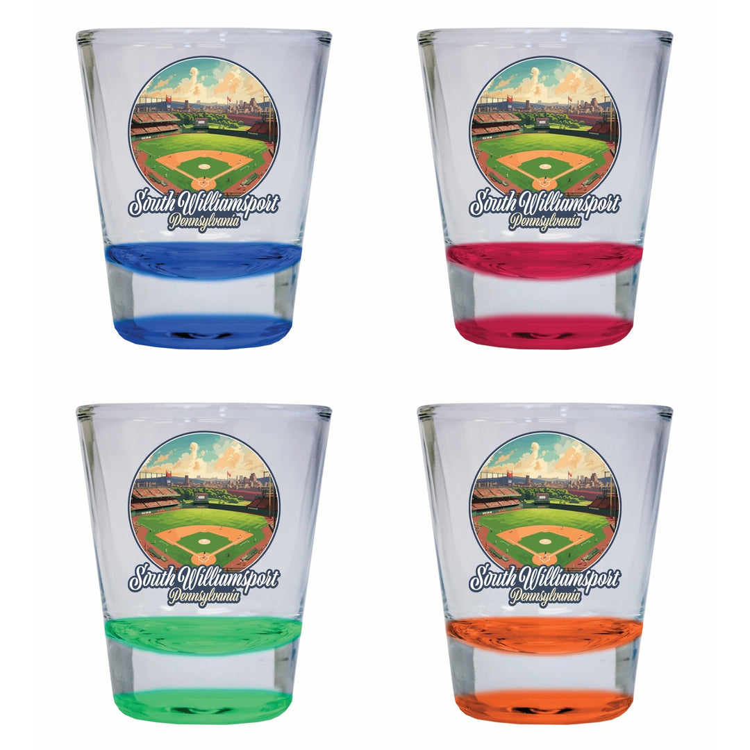 South Williamsport Pennsylvania Baseball Diamond Design Souvenir 2 Ounce Shot Glass Round 4-Pack Multicolor Image 1