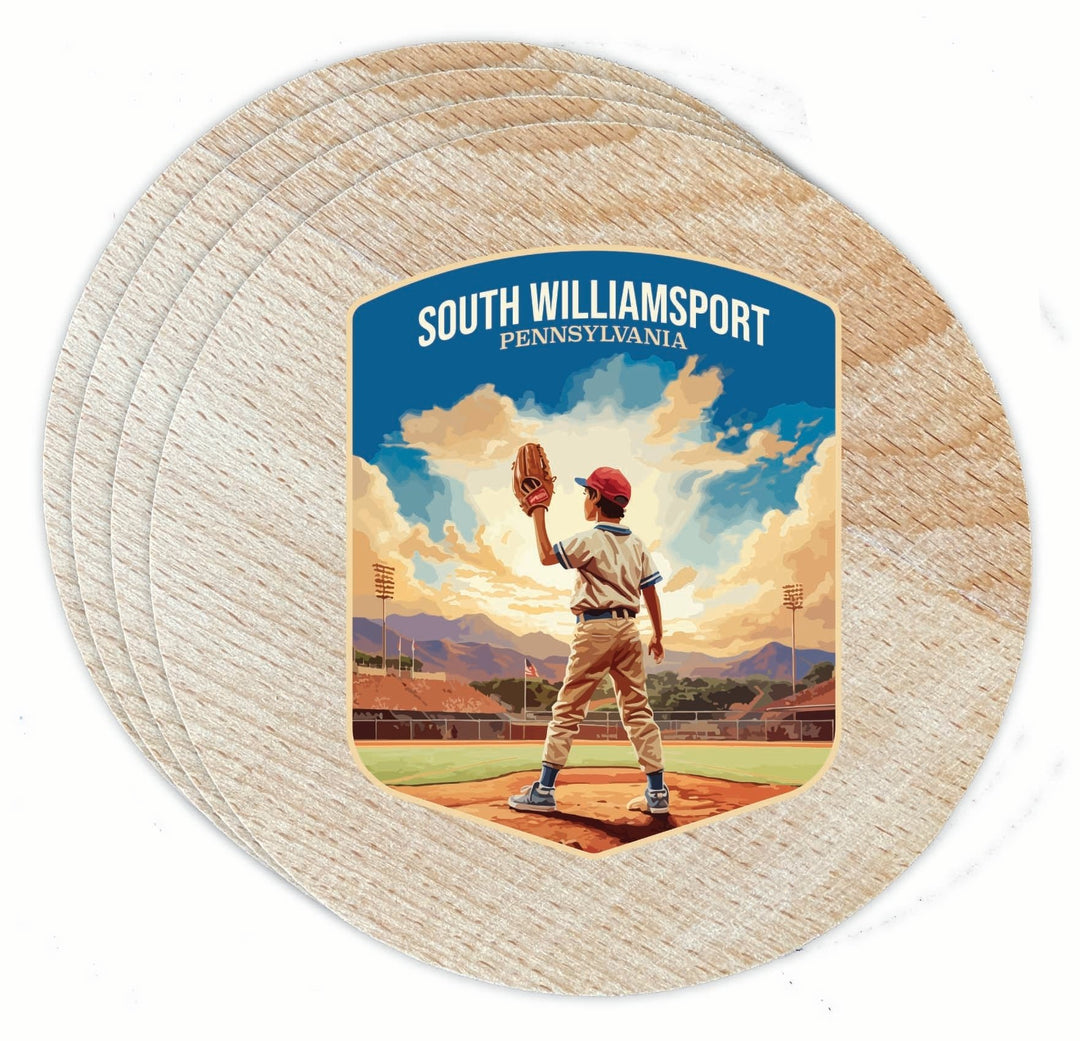 South Williamsport Pennsylvania Baseball Pitcher Design Souvenir Coaster Wooden 3.5 x 3.5-Inch 4 Pack Image 1