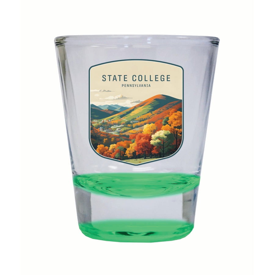 State College Pennsylvania Autumn Mountains Design Souvenir 2 Ounce Shot Glass Round Image 1